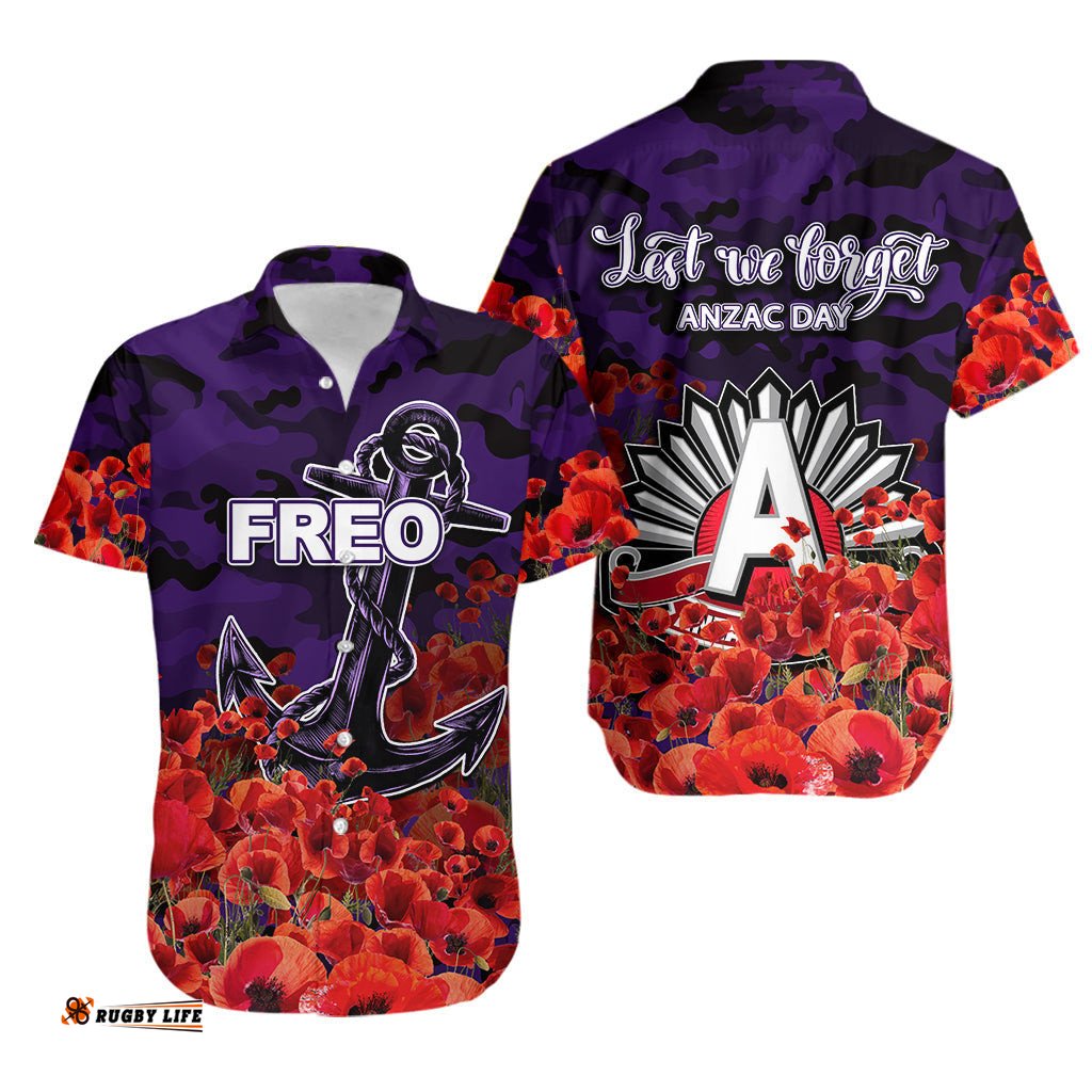 ANZAC Day Freo Hawaiian Shirt Poppy Flowers With Army Patterns