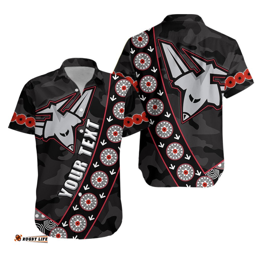 Custom Personalised Bombers ANZAC Hawaiian Shirt Essendon Black