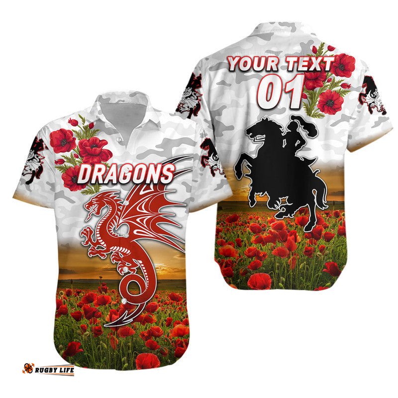 Custom Personalised St. George Illawarra Dragons ANZAC Hawaiian Shirt Poppy Flowers Vibes White