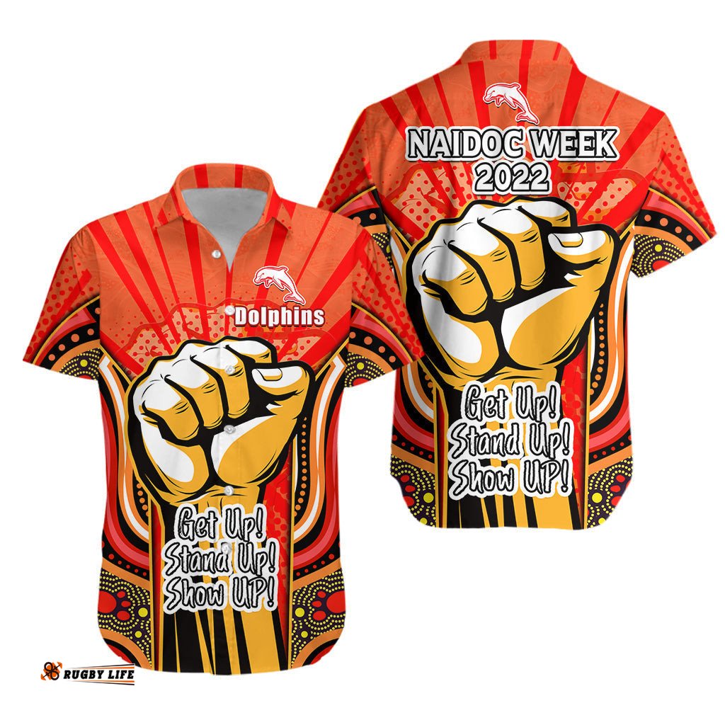 Dolphins NAIDOC Week Hawaiian Shirt Aboriginal Art Get Up Stand Up Show Up