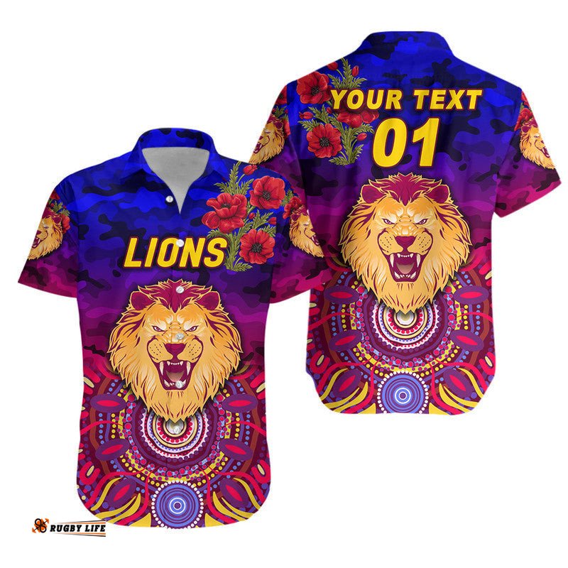 Custom Personalised Brisbane Lions ANZAC Hawaiian Shirt Indigenous Vibes