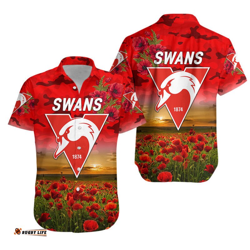 Sydney Swans ANZAC Hawaiian Shirt Poppy Vibes