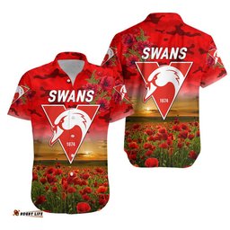 Sydney Swans ANZAC Hawaiian Shirt Poppy Vibes