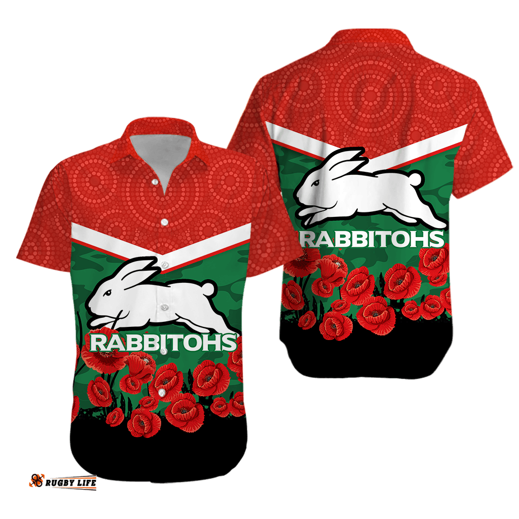 Rabbitohs ANZAC Day Hawaiian Shirt Indigenous Art