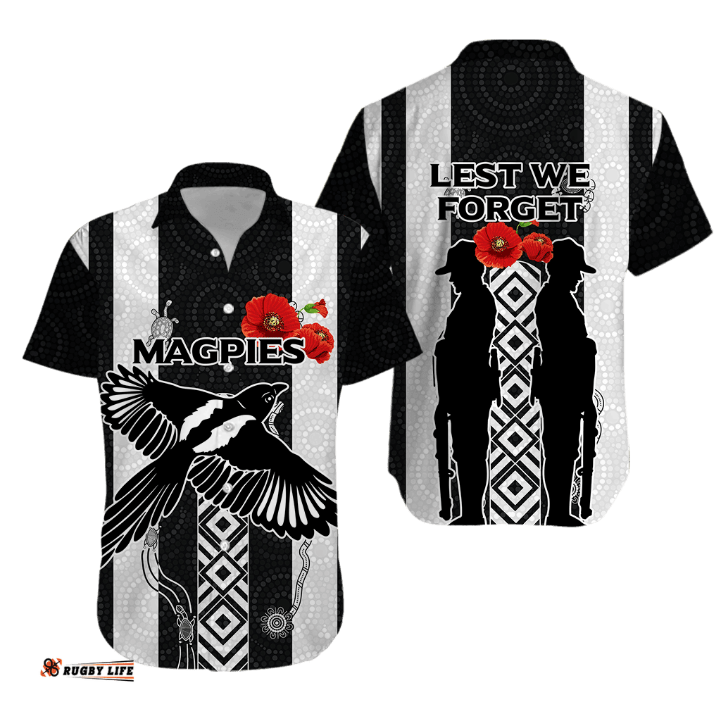 Magpies ANZAC Day Hawaiian Shirt Indigenous Art