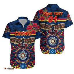 Custom Personalised Adelaide Crows ANZAC Hawaiian Shirt Indigenous Vibes Navy Blue