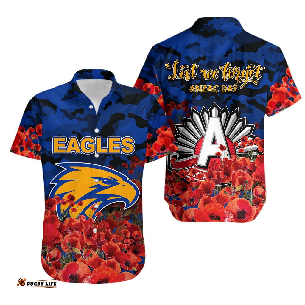 ANZAC Day West Coast Eagles Hawaiian Shirt Poppy Flowers With Army Patterns