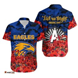 ANZAC Day West Coast Eagles Hawaiian Shirt Poppy Flowers With Army Patterns