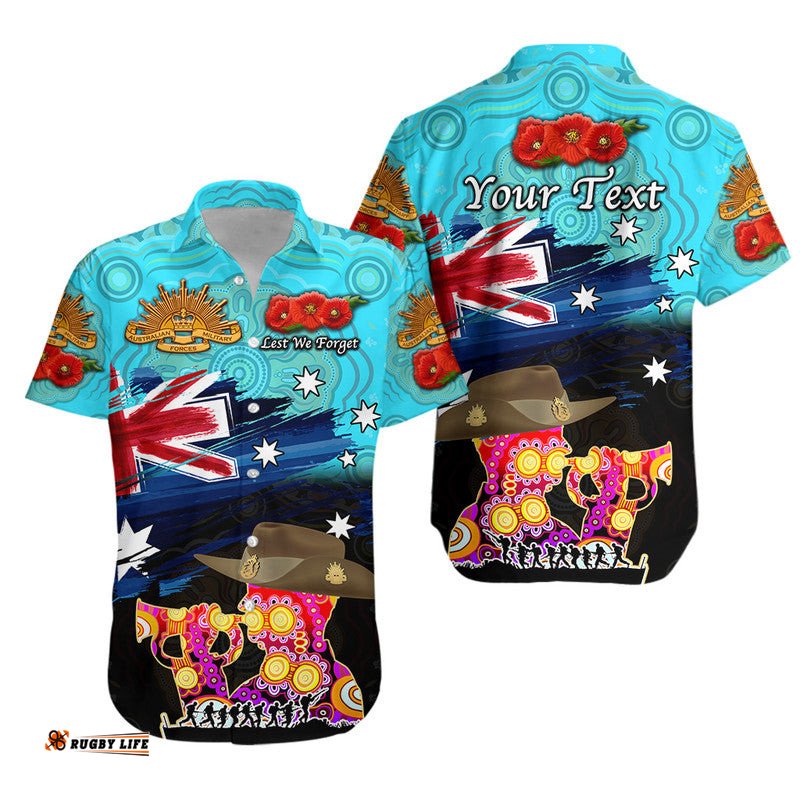 Custom Personalised Australia Aboriginal ANZAC Hawaiian Shirt Remembrance Vibes Blue