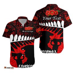 Custom Personalised New Zealand Maori ANZAC Hawaiian Shirt Remembrance Soldier Red