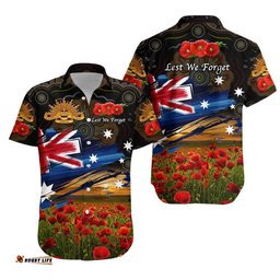 Australia Aboriginal ANZAC Hawaiian Shirt Poppy Vibes Black