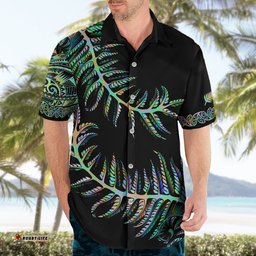 New Zealand Hawaiian Shirt Aotearoa Silver Fern Mixed Papua Shell Green Vibe