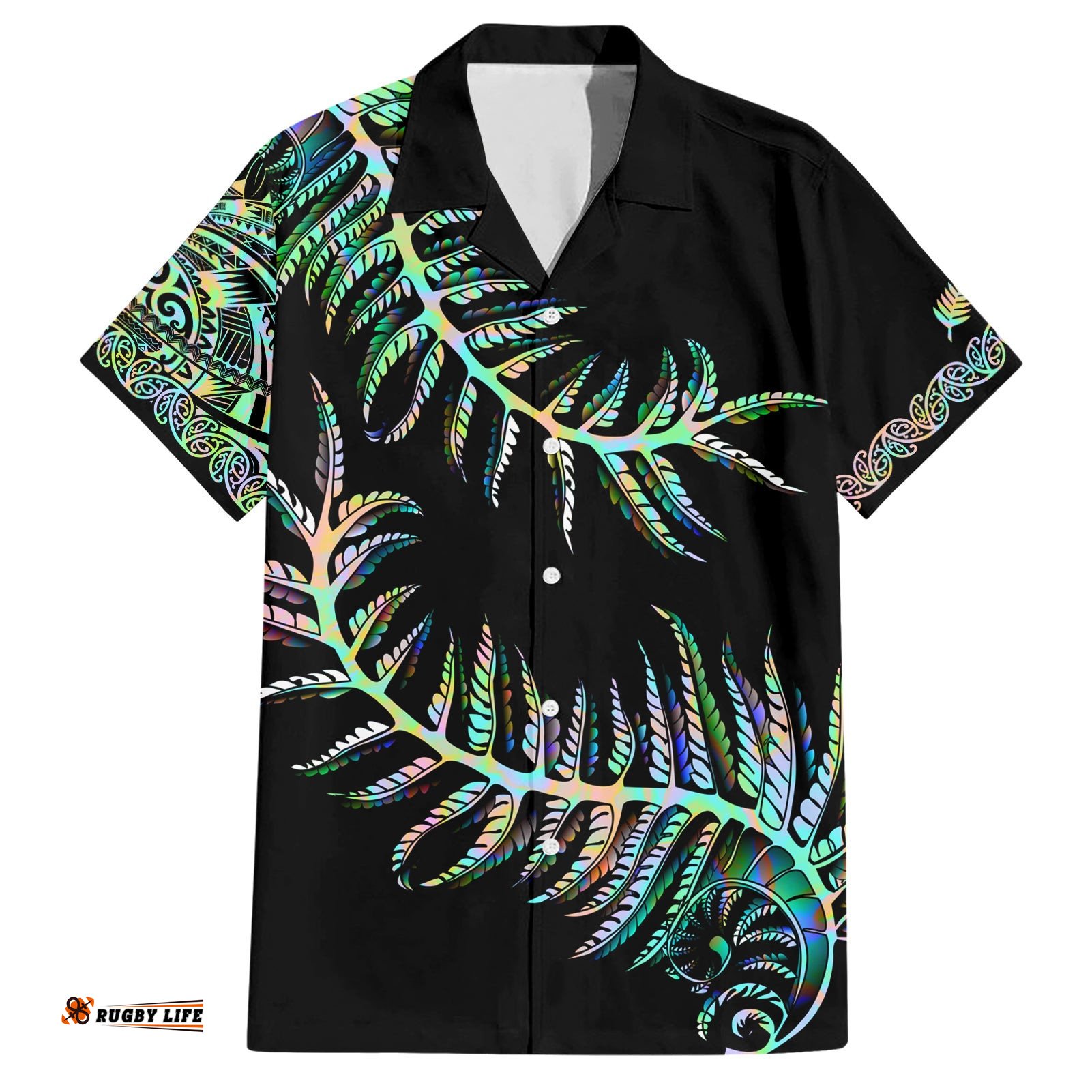 New Zealand Hawaiian Shirt Aotearoa Silver Fern Mixed Papua Shell Green Vibe