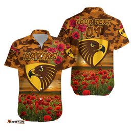Custom Personalised Hawthorn Hawks ANZAC Hawaiian Shirt Poppy Vibes