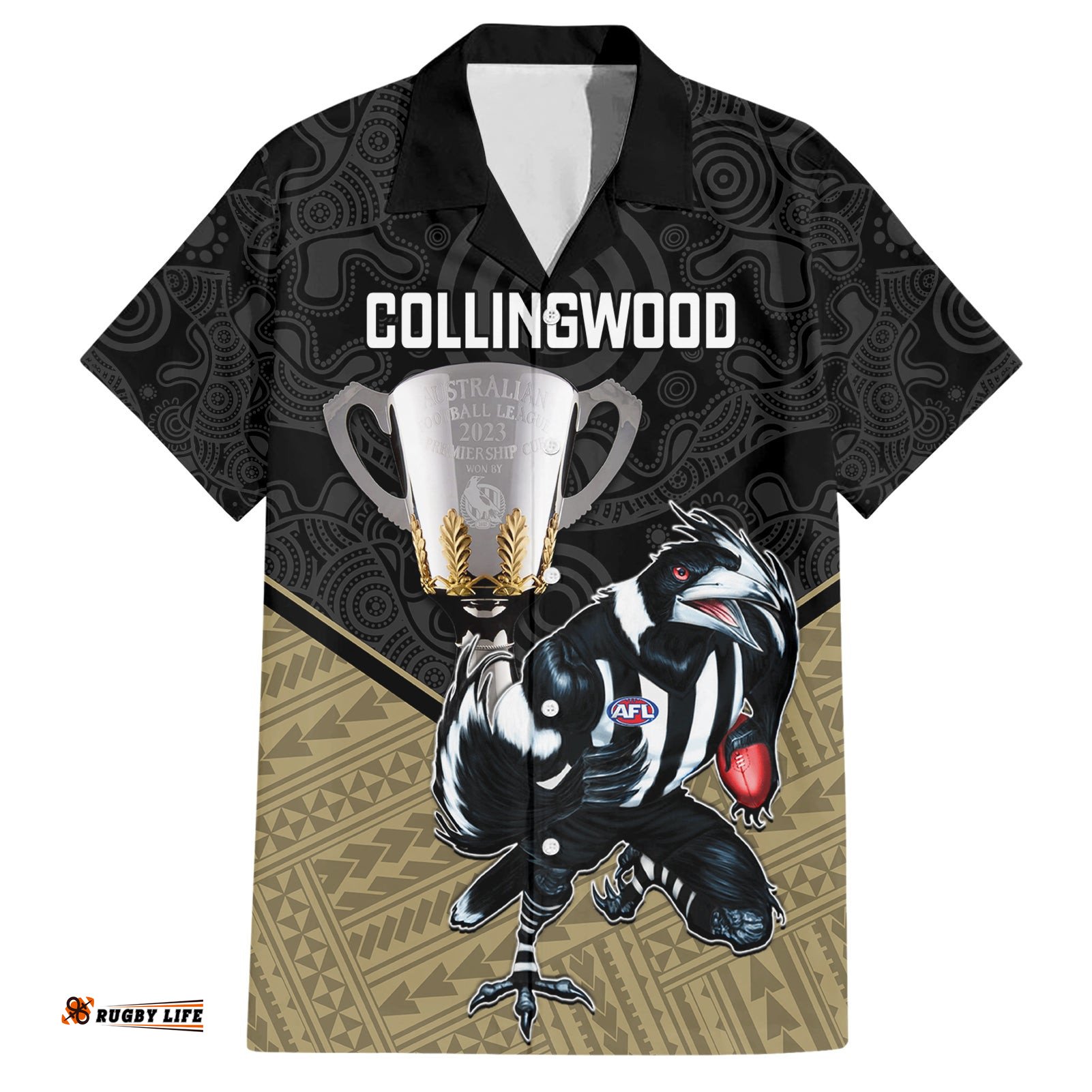 Collingwood Football Hawaiian Shirt Magpies Go Champions Polynesian Indigenous Art