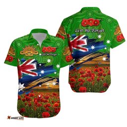 Australia Aboriginal ANZAC Hawaiian Shirt Poppy Vibes Green