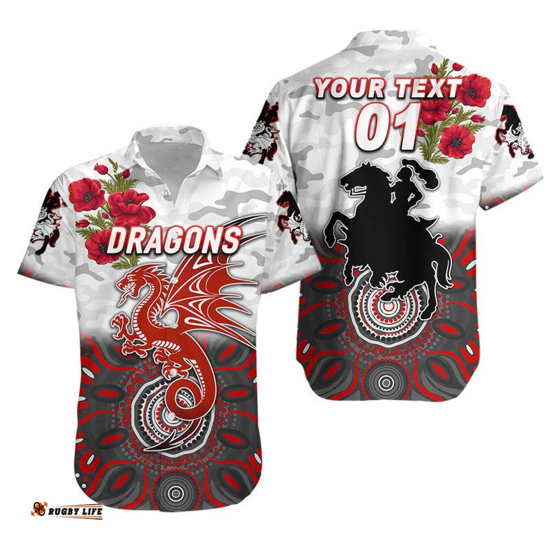 Custom Personalised St. George Illawarra Dragons ANZAC Hawaiian Shirt Indigenous Vibes White