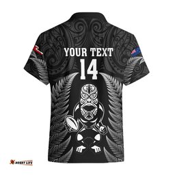 Custom New Zealand Aotearoa Rugby Hawaiian Shirt NZ Tiki With Maori Fern World Cup Black Version