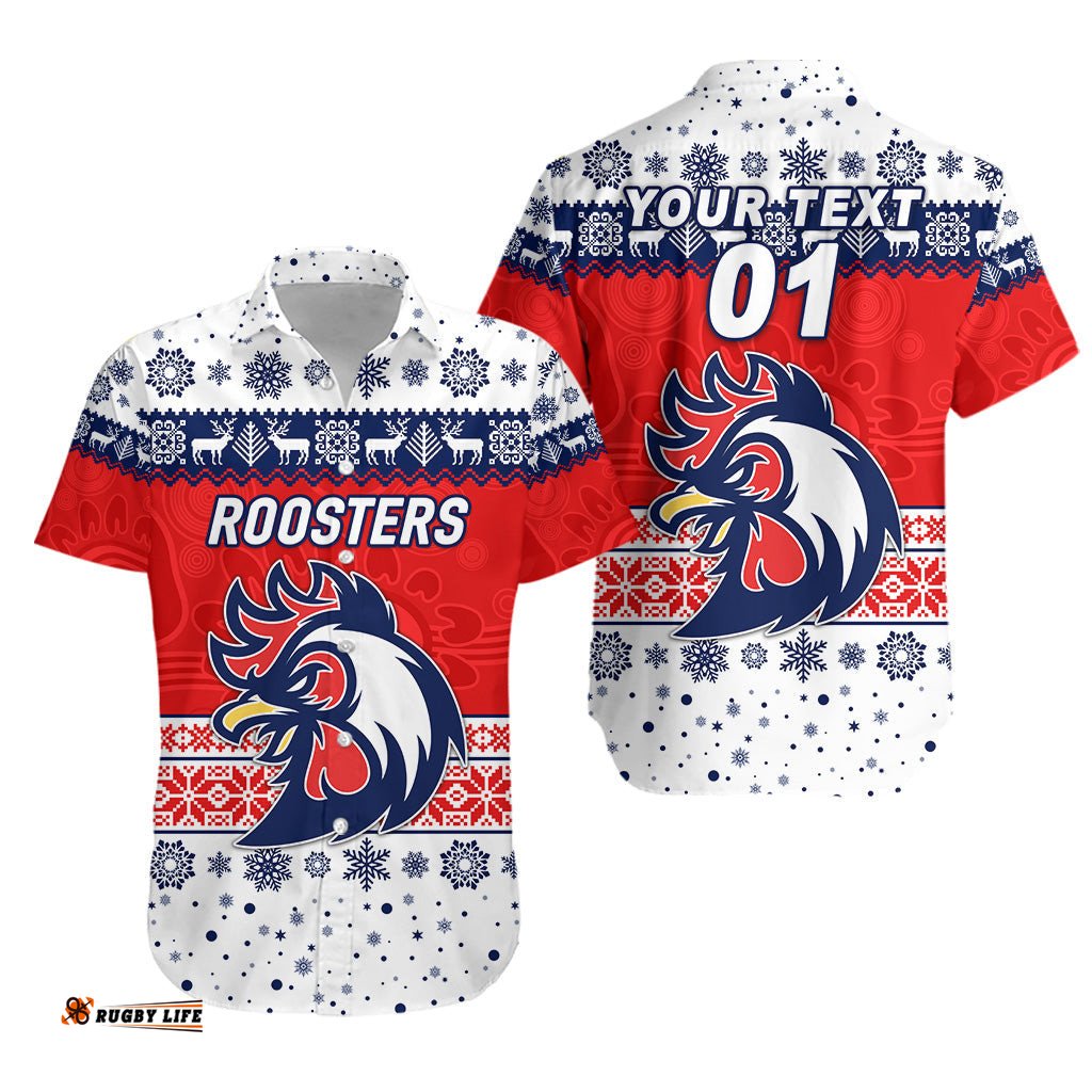 Custom Personalised Sydney Roosters Hawaiian Shirt Christmas Simple Style White