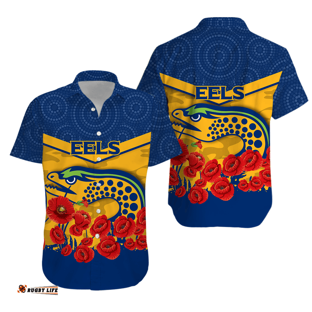Eels ANZAC Day Hawaiian Shirt Indigenous Art