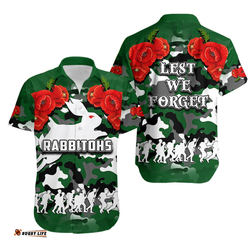 ANZAC Day Hawaiian Shirt Rabbitohs Army Style