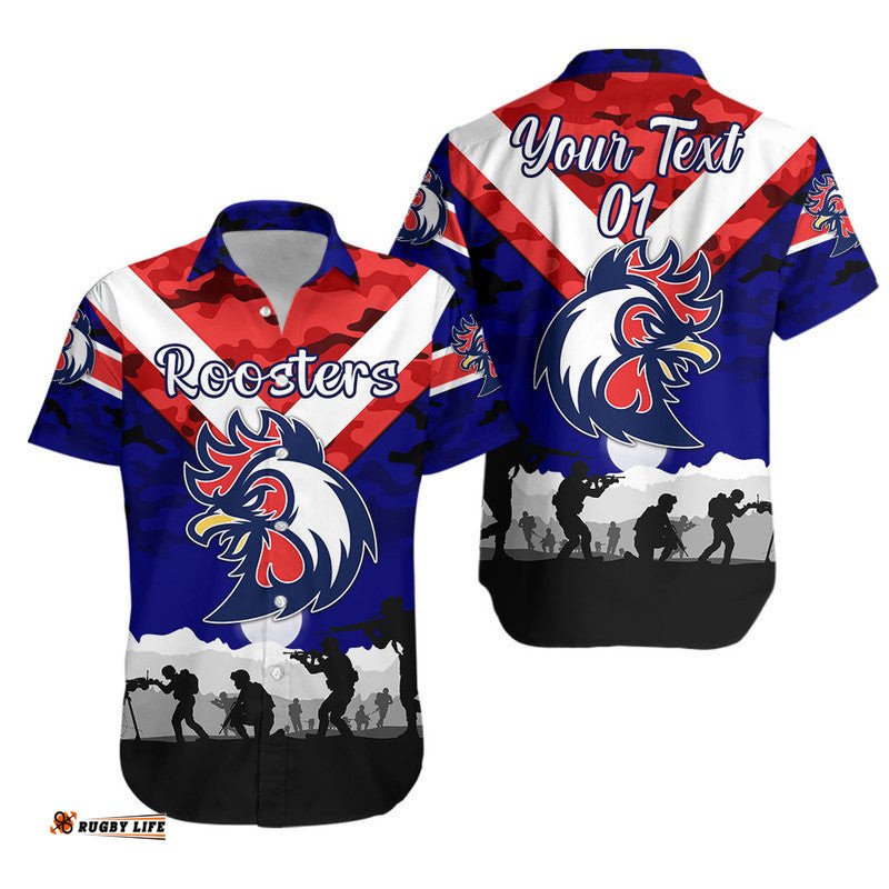 Custom Personalised Sydney Roosters ANZAC Hawaiian Shirt Simple Style Blue