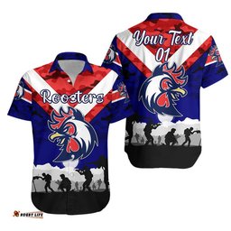 Custom Personalised Sydney Roosters ANZAC Hawaiian Shirt Simple Style Blue