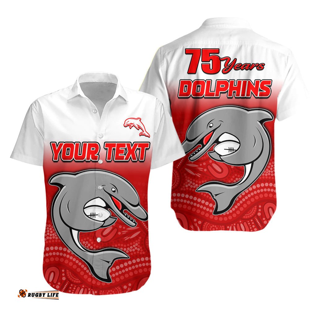 Custom Personalised Dolphins Rugby Aboriginal Hawaiian Shirt 75th Anniversary Start Now