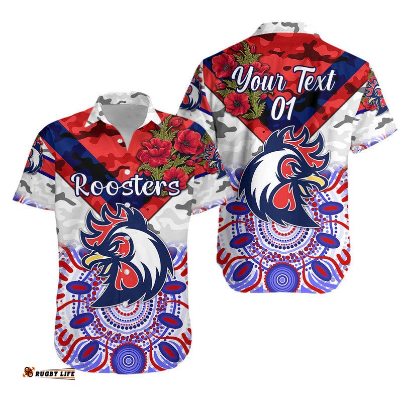Custom Personalised Sydney Roosters ANZAC Hawaiian Shirt Indigenous Vibes White