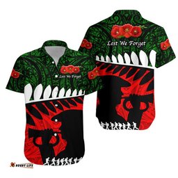 New Zealand Maori ANZAC Hawaiian Shirt Remembrance Soldier Green