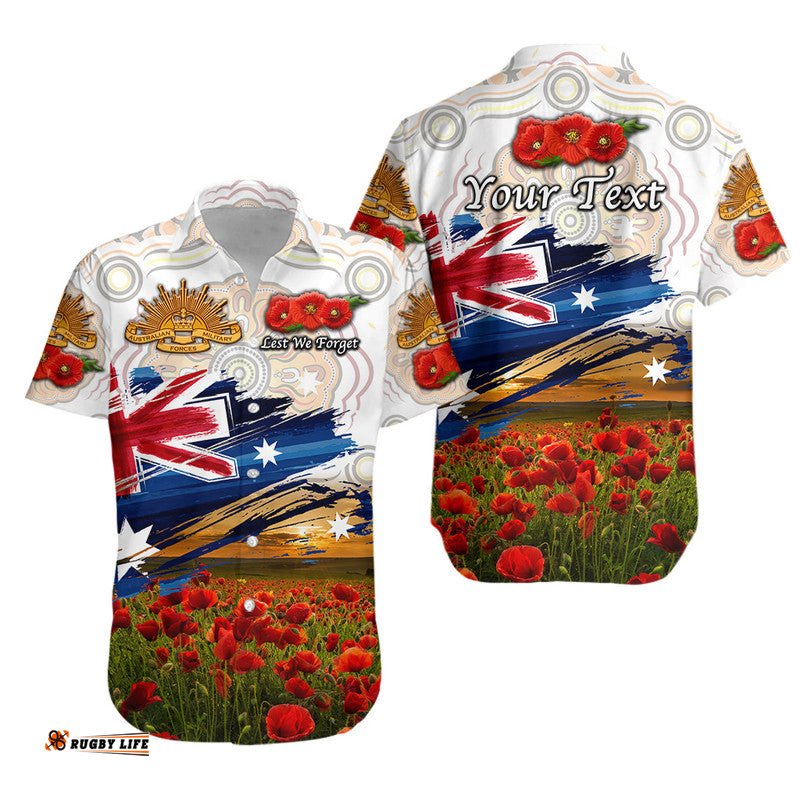 Custom Personalised Australia Aboriginal ANZAC Hawaiian Shirt Poppy Vibes White