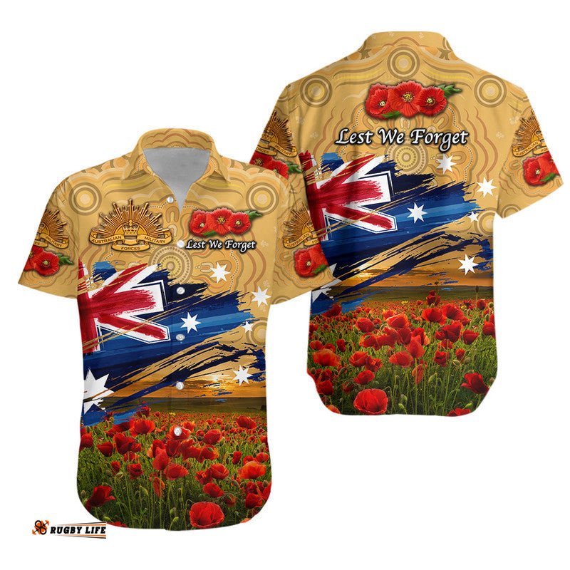 Australia Aboriginal ANZAC Hawaiian Shirt Poppy Vibes Gold