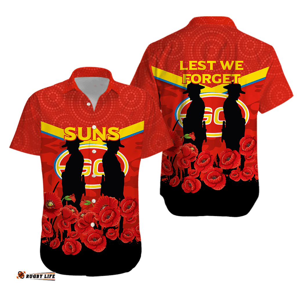 Gold Coast Suns ANZAC Day Hawaiian Shirt Indigenous Art