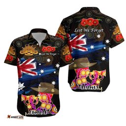 Australia Aboriginal ANZAC Hawaiian Shirt Remembrance Vibes Black