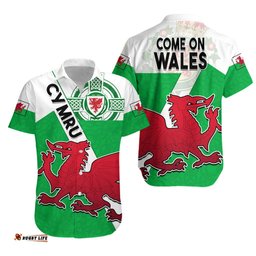 Wales Football Hawaiian Shirt Come On Welsh Dragons With Celtic Knot Pattern