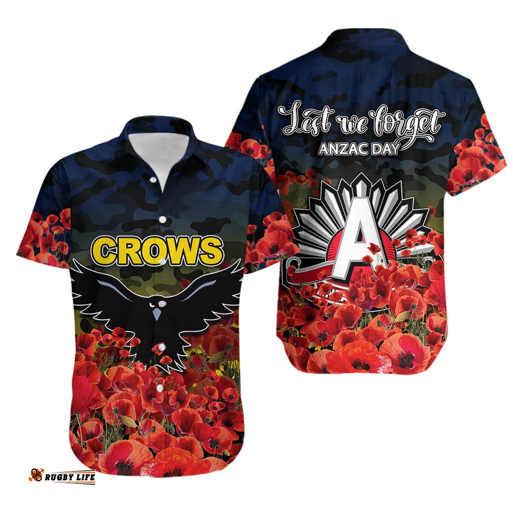 ANZAC Day Crows Hawaiian Shirt Poppy Flowers With Army Patterns
