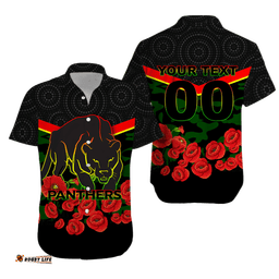 Custom Personalised Panthers ANZAC Day Hawaiian Shirt Indigenous Art