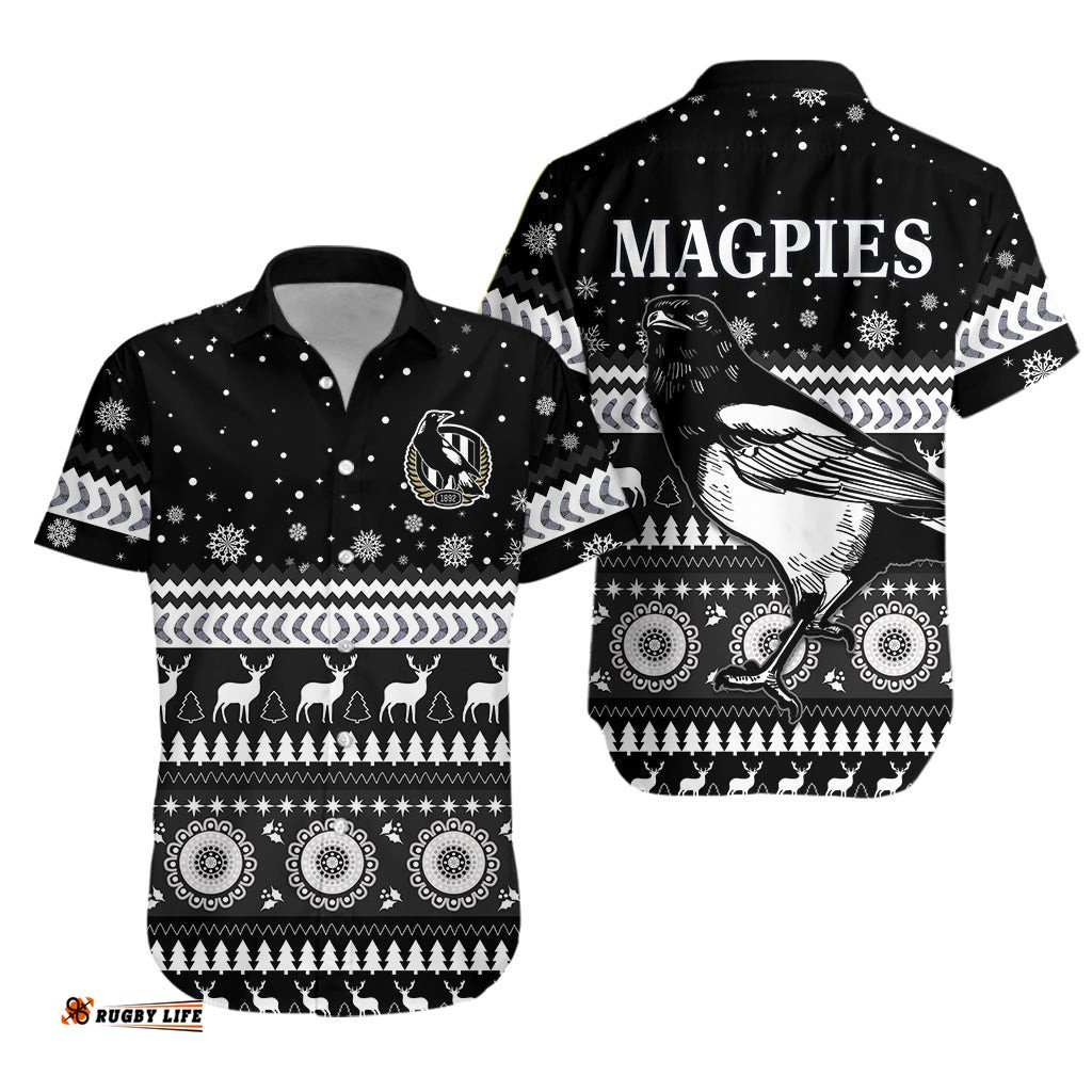 Magpies Christmas Hawaiian Shirt Indigenous Collingwood Football