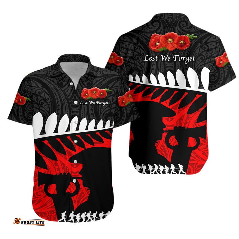New Zealand Maori ANZAC Hawaiian Shirt Remembrance Soldier Black