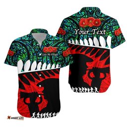 Custom Personalised New Zealand Maori ANZAC Hawaiian Shirt Remembrance Soldier Turquoise