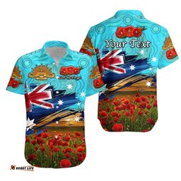 Custom Personalised Australia Aboriginal ANZAC Hawaiian Shirt Poppy Vibes Blue