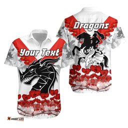 Custom Personalised Dragons ANZAC Hawaiian Shirt We Will Remember Them