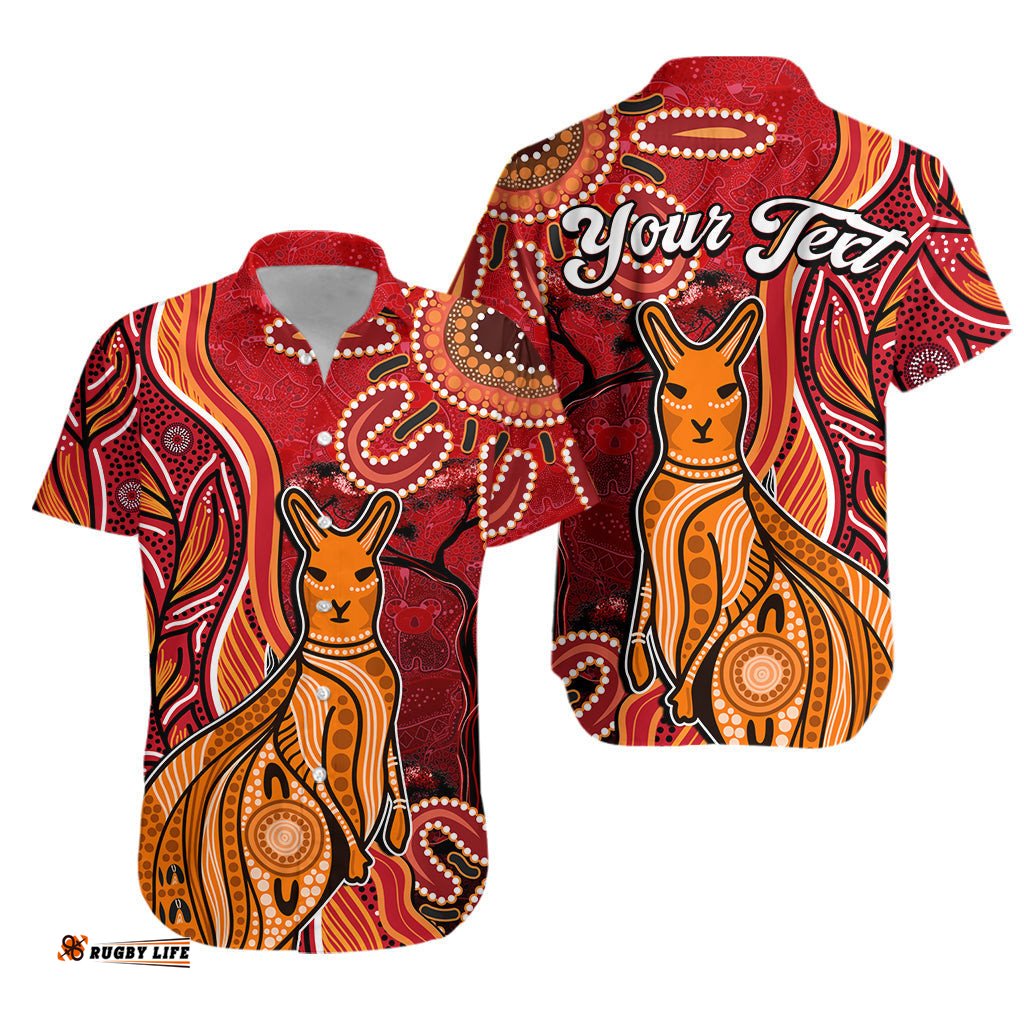 Custom Personalised Australian Aboriginal Art Hawaiian Shirt Aussie Animal Red Version