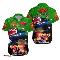 Australia Aboriginal ANZAC Hawaiian Shirt Remembrance Vibes Green