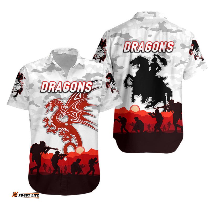 St. George Illawarra Dragons ANZAC Hawaiian Shirt Simple Style White