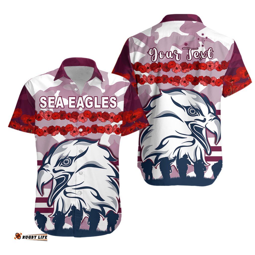 Custom Personalised Sea Eagles ANZAC Day Hawaiian Shirt Proud Soldiers Lest We Forget Ver.02