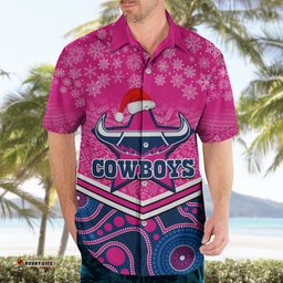 Custom Cowboys Rugby Christmas Hawaiian Shirt Merry Xmas Mix Aboriginal Art Pink Version