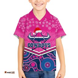 Custom Cowboys Rugby Christmas Hawaiian Shirt Merry Xmas Mix Aboriginal Art Pink Version