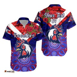 Custom Personalised Sydney Roosters ANZAC Hawaiian Shirt Indigenous Vibes Blue