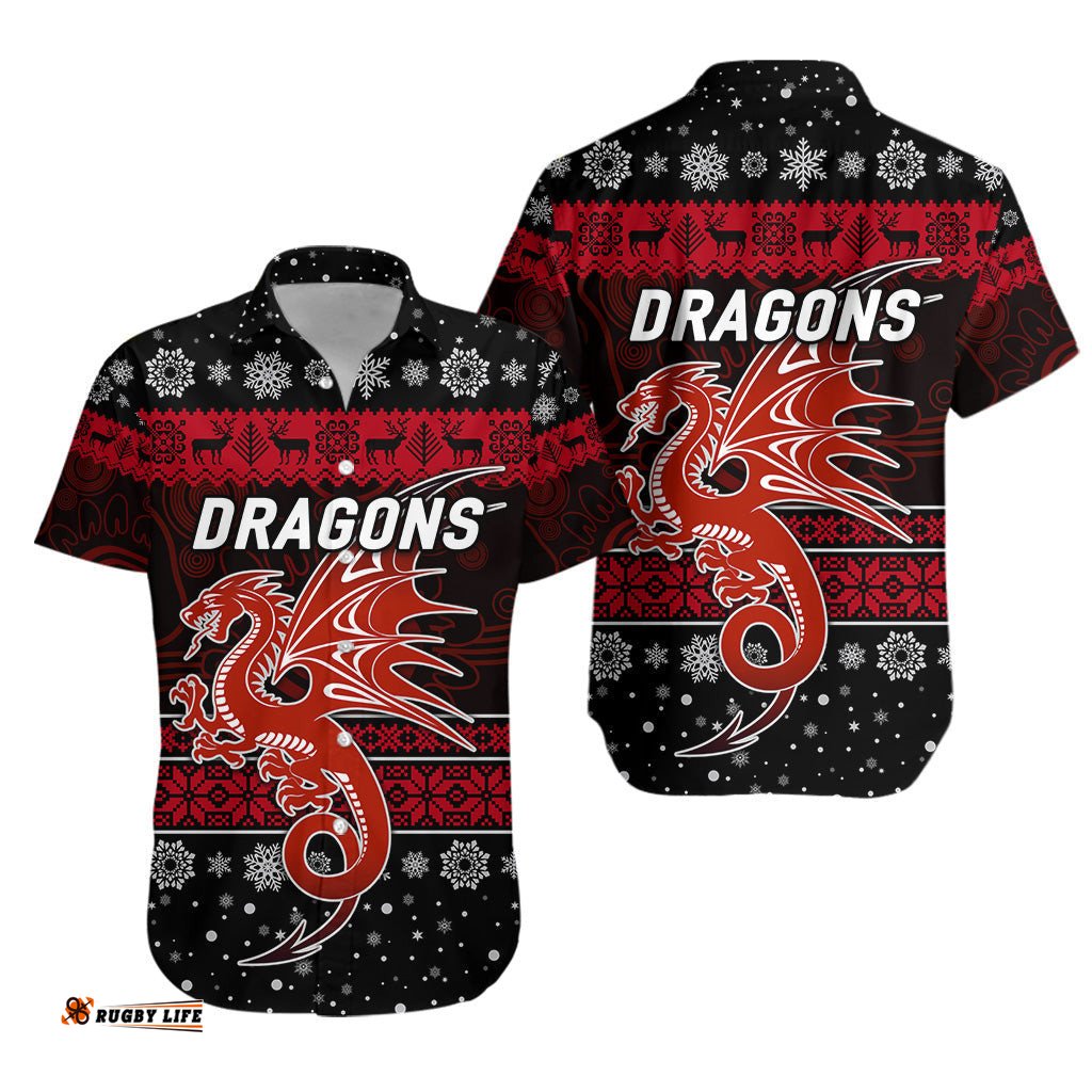 St. George Illawarra Dragons Hawaiian Shirt Christmas Simple Style Black
